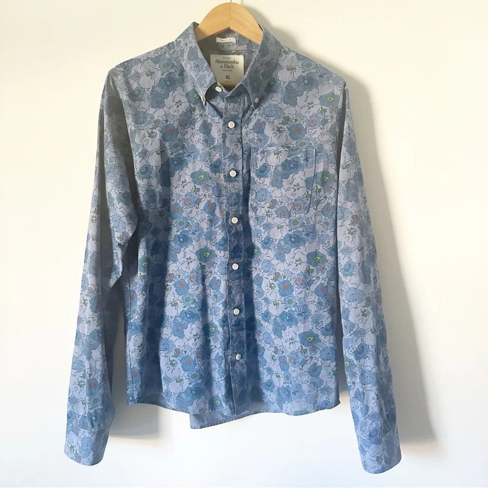 Abercrombie & Fitch Floral Muscle Casual Button Down Shirt XL - Picture 2 of 8